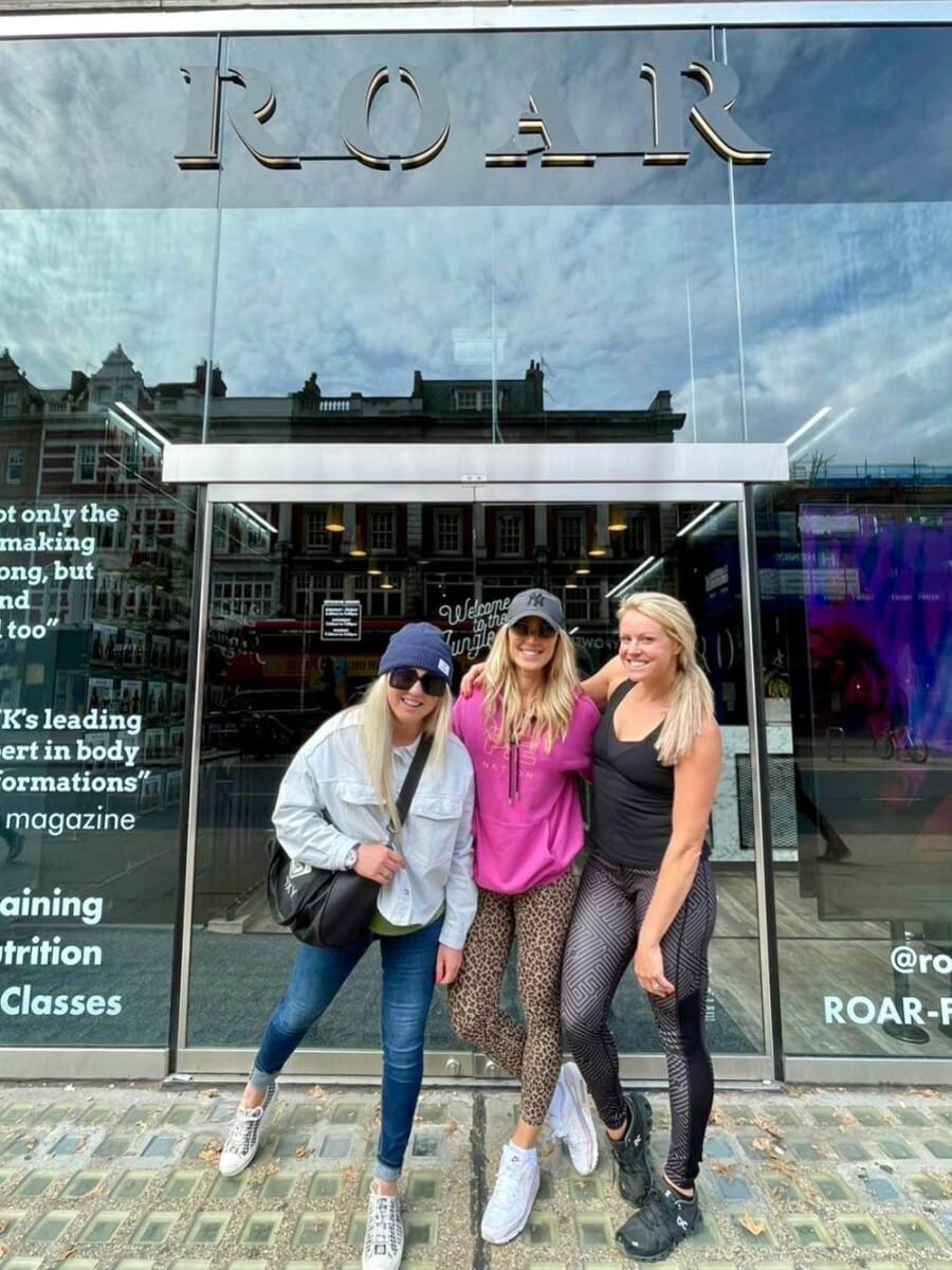 Aimee Fuller, Chemmy Alcott and Sarah Lindsay outside ROAR Fitness