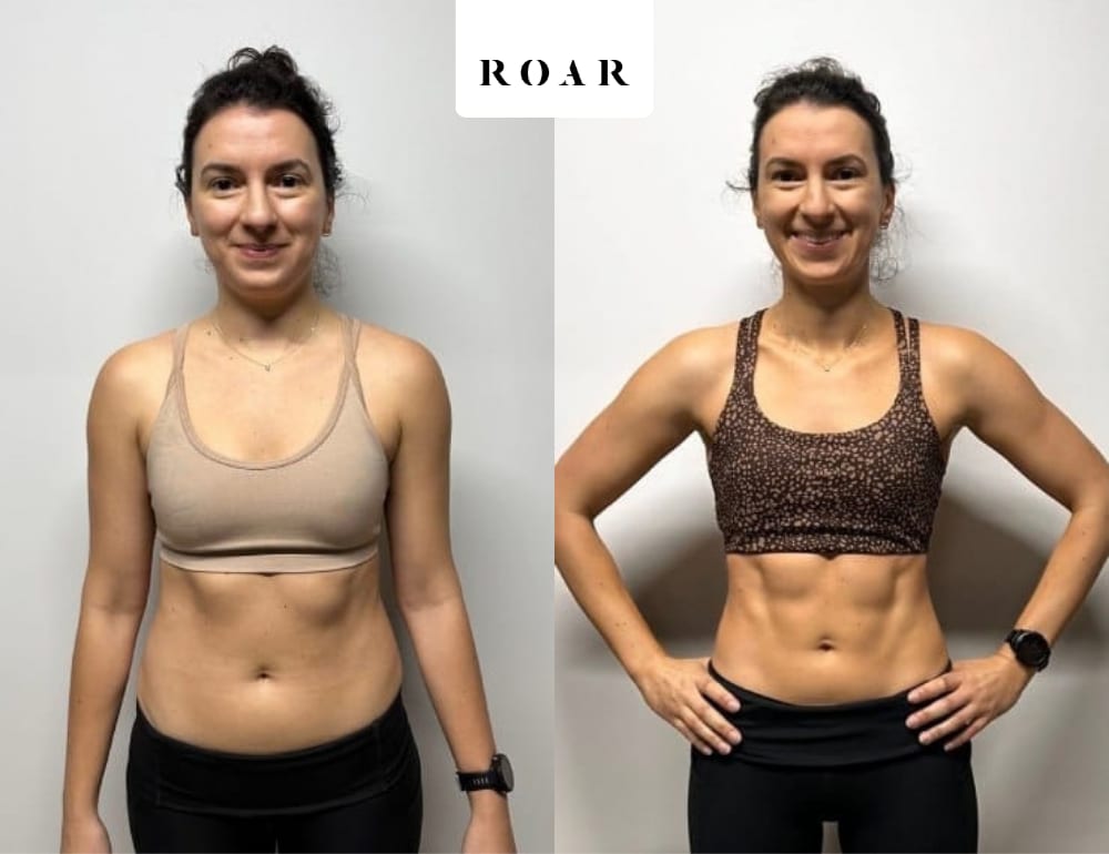 Ana's female body transformation, before and after personal training at ROAR Fitness London