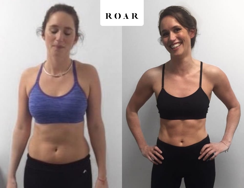 Annelie's female body transformation, before and after personal training at ROAR Fitness London