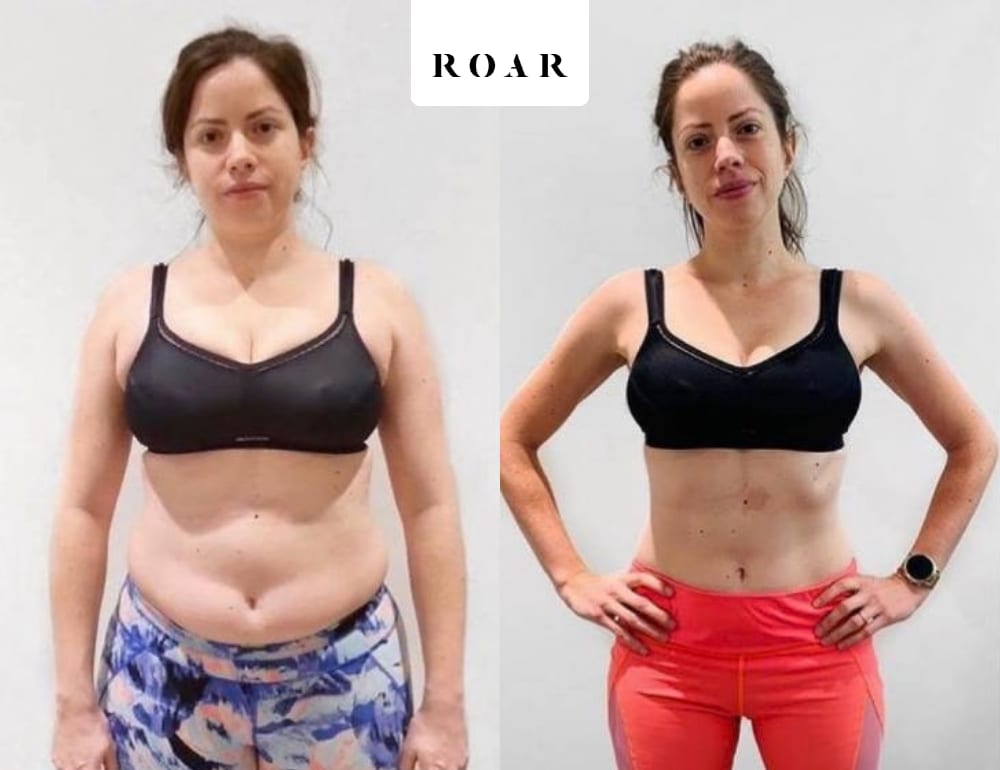 Camila's female body transformation, before and after personal training at ROAR Fitness London