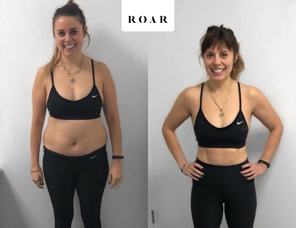 Chloe before and after her female body transformation with ROAR Fitness London personal training
