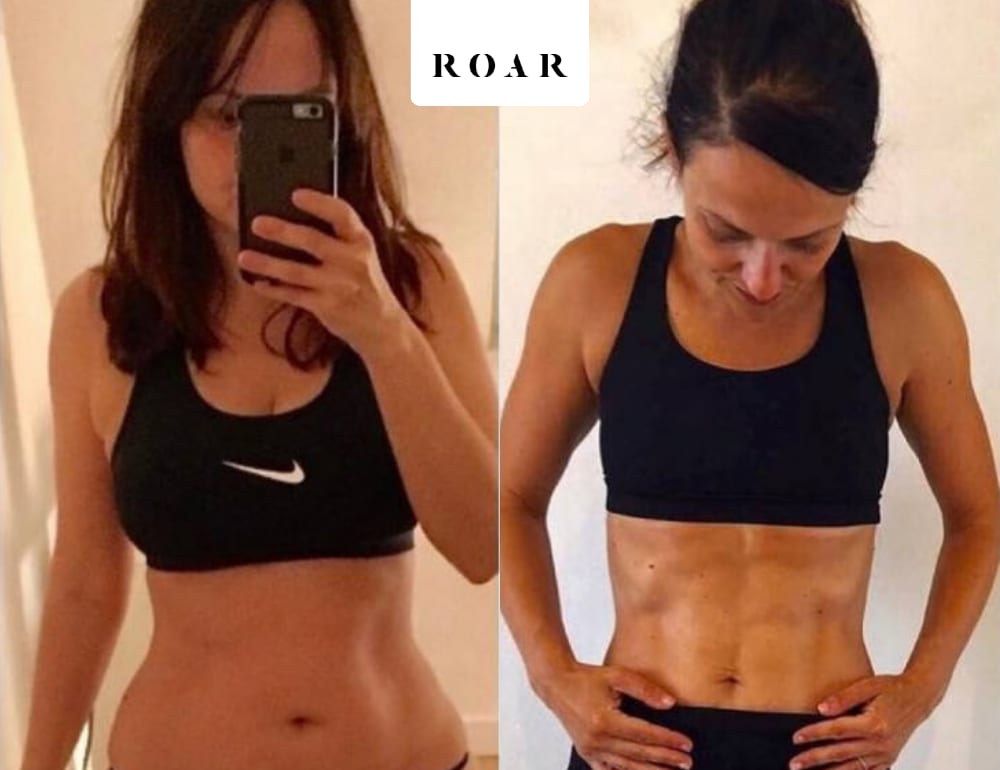 Denise's female body transformation, before and after personal training at ROAR Fitness London
