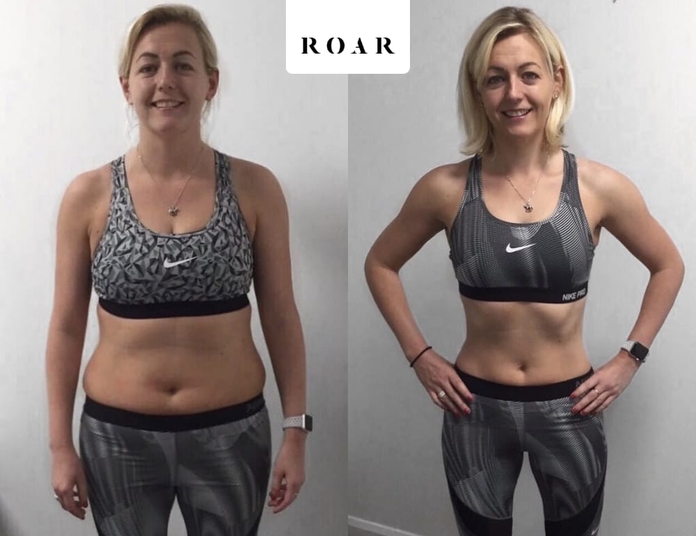 Gemma's female body transformation, before and after personal training at ROAR Fitness London