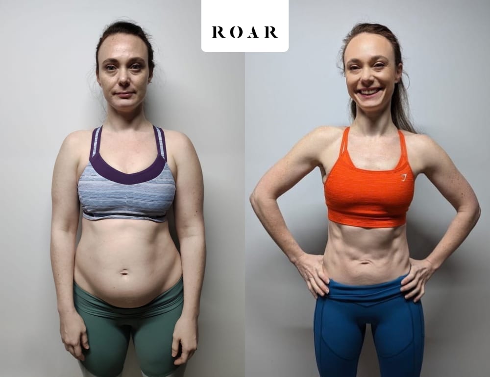 Haley before and after her female body transformation with ROAR Fitness London personal training