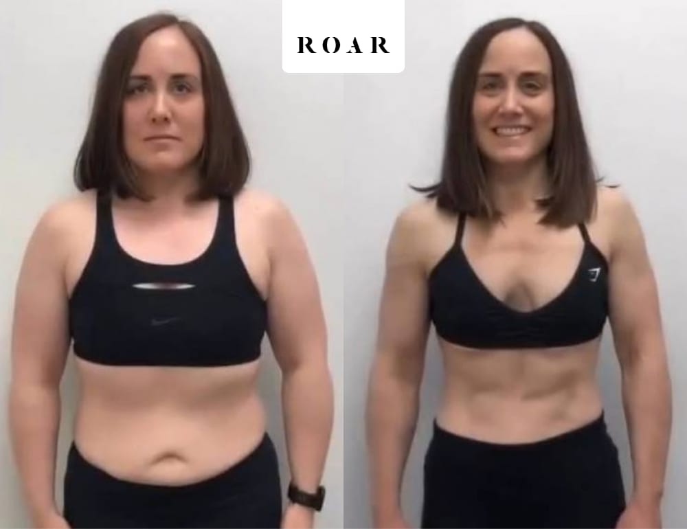 Helen before and after her female body transformation with ROAR Fitness London personal training