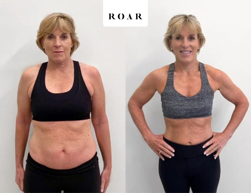 Hilary before and after her female body transformation with ROAR Fitness London personal training