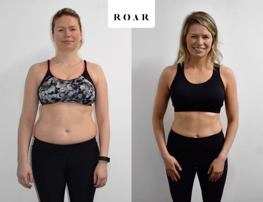 Hilary before and after her female body transformation with ROAR Fitness London personal training