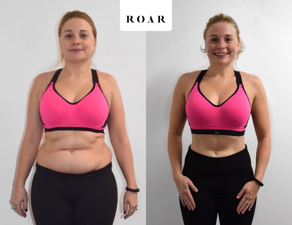 Holly's female body transformation, before and after personal training at ROAR Fitness London
