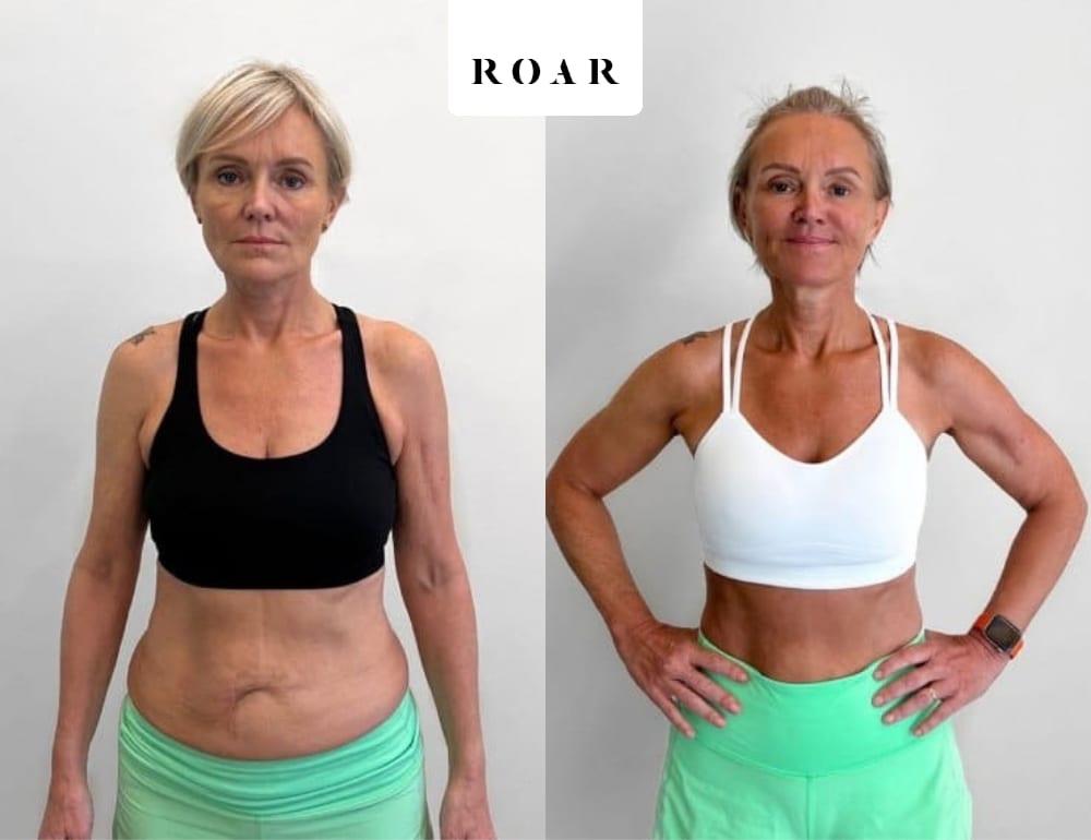 Jane's female body transformation, before and after personal training at ROAR Fitness London