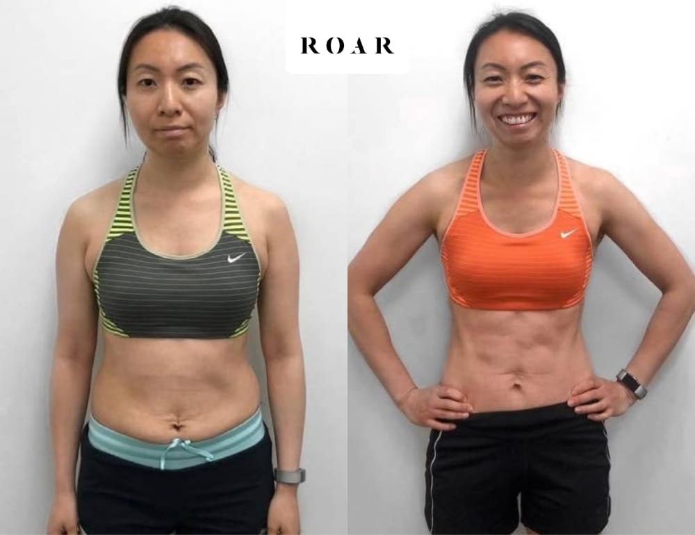 Jingjing's female body transformation, before and after personal training at ROAR Fitness London