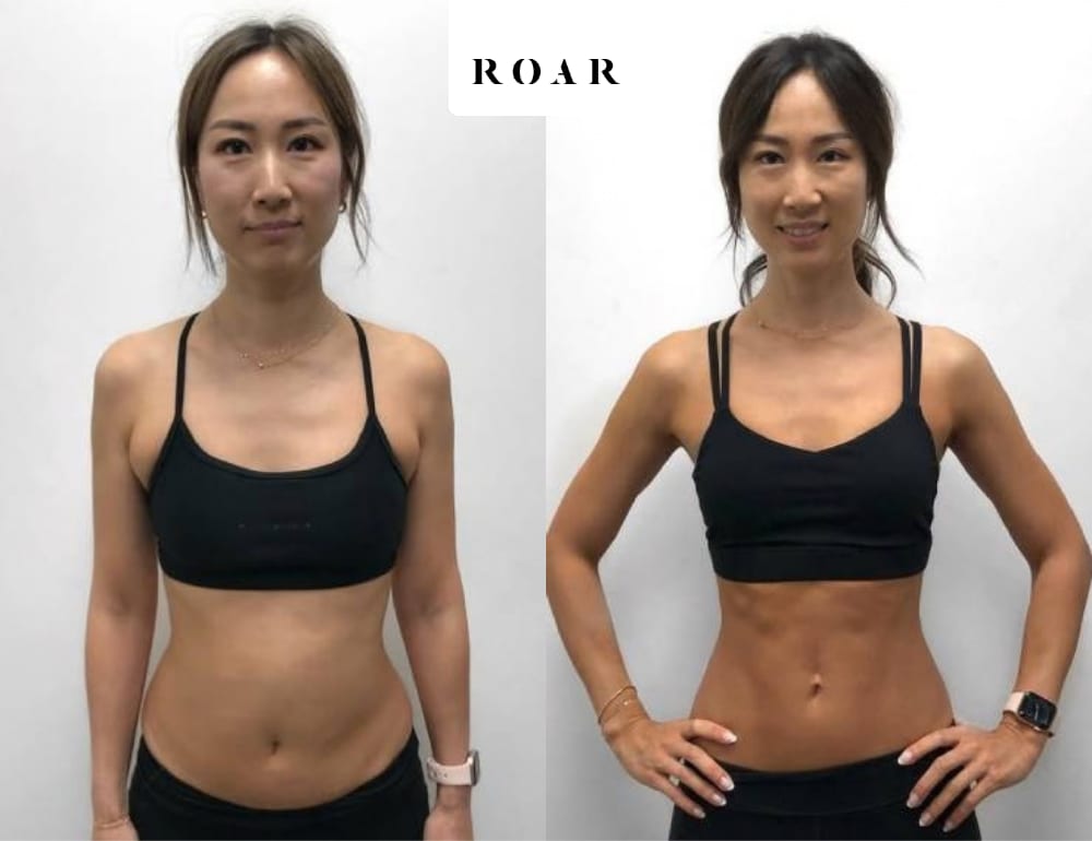 Jinny's female body transformation, before and after personal training at ROAR Fitness London