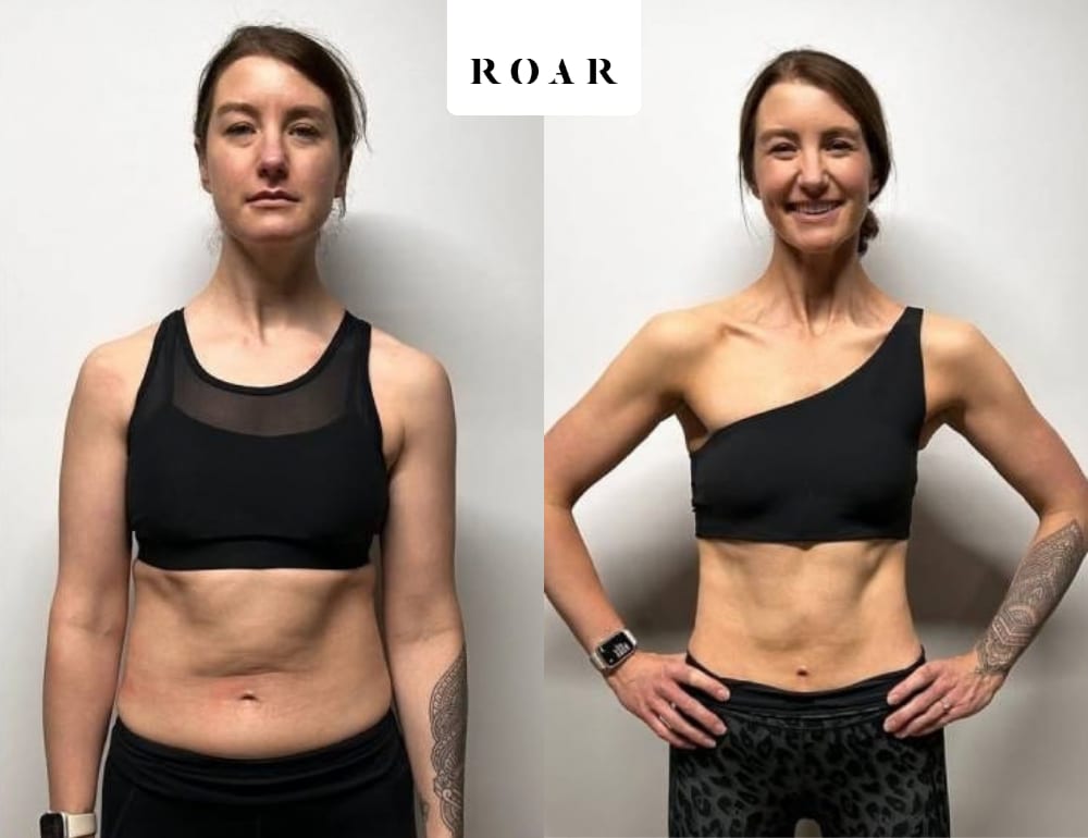 Kate R's female body transformation, before and after personal training at ROAR Fitness London