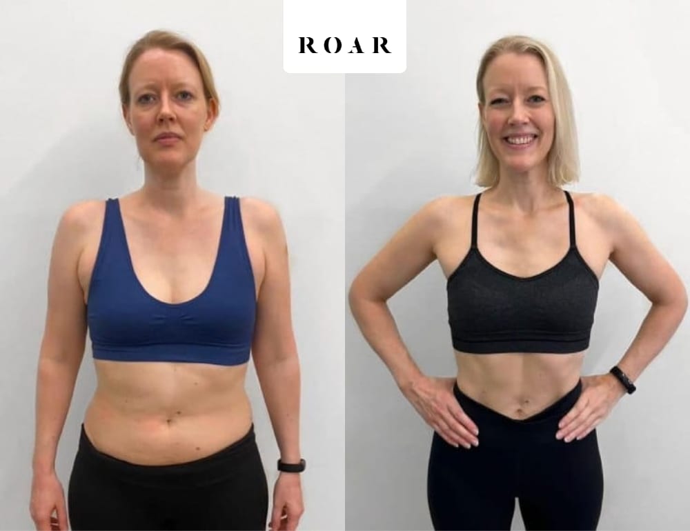 Kate before and after her female body transformation with ROAR Fitness London personal training