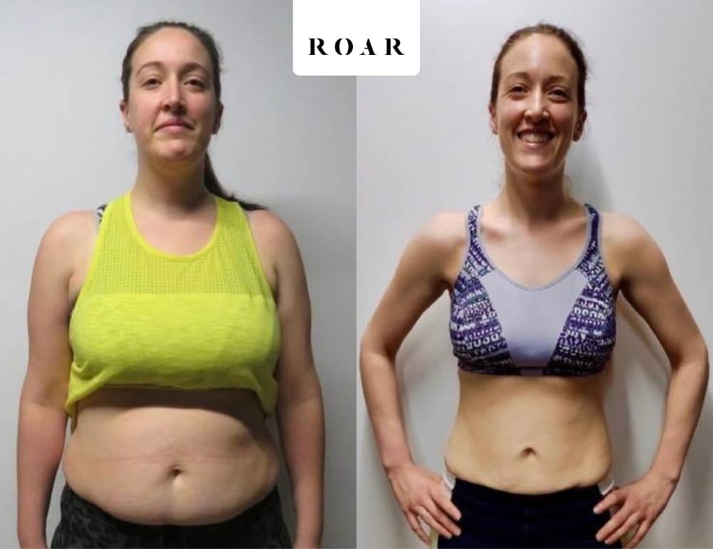 Laura C before and after her female body transformation with ROAR Fitness London personal training