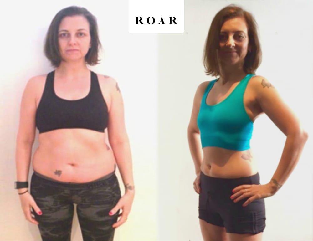 Mel before and after her female body transformation with ROAR Fitness London personal training