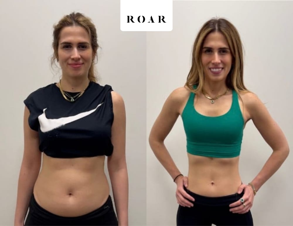 Nedeen's female body transformation, before and after personal training at ROAR Fitness London