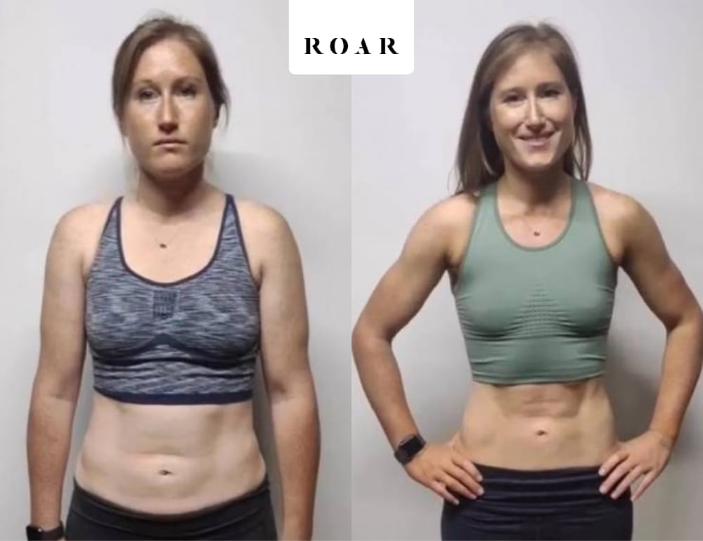 Pippa before and after her female body transformation with ROAR Fitness London personal training