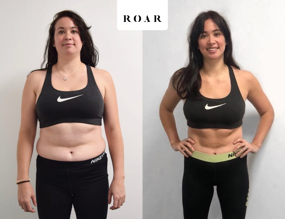 Rebekka's female body transformation, before and after personal training at ROAR Fitness London