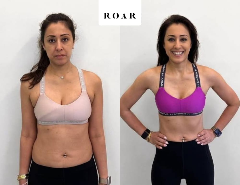 Sabina before and after her female body transformation with ROAR Fitness London personal training