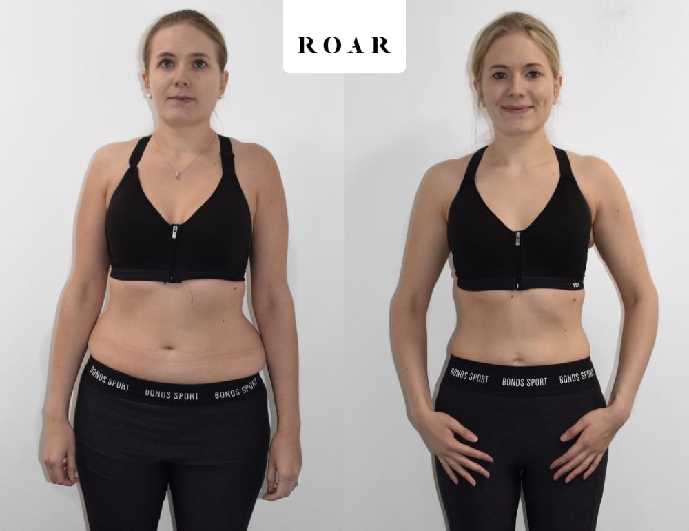 Samantha before and after her female body transformation with ROAR Fitness London personal training
