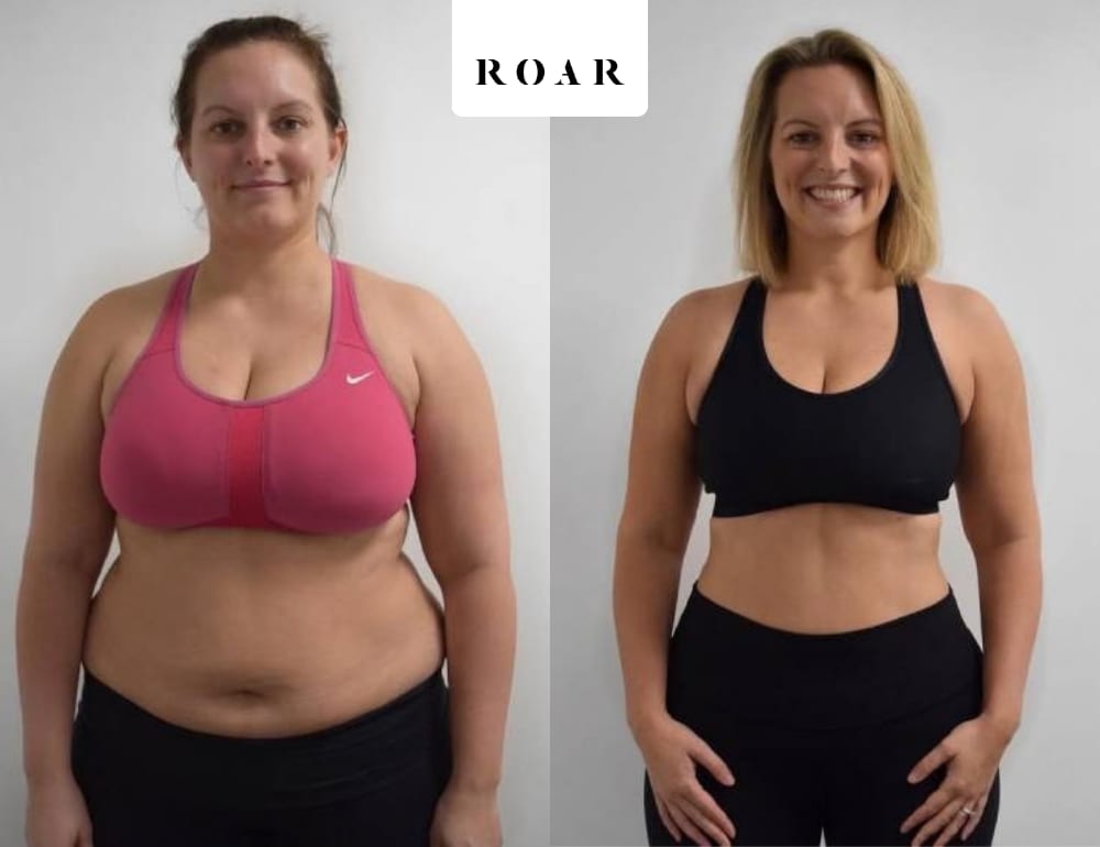 Victoria A before and after her female body transformation with ROAR Fitness London personal training