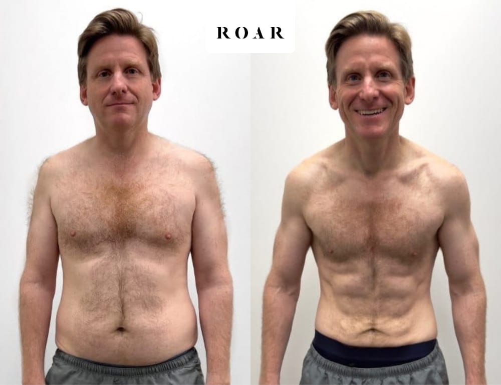 Alex before and after his male body transformation with ROAR Fitness London personal training