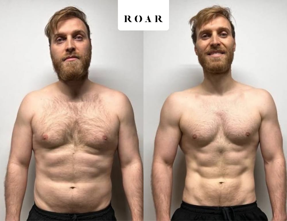 Alexandre before and after his male body transformation with ROAR Fitness London personal training