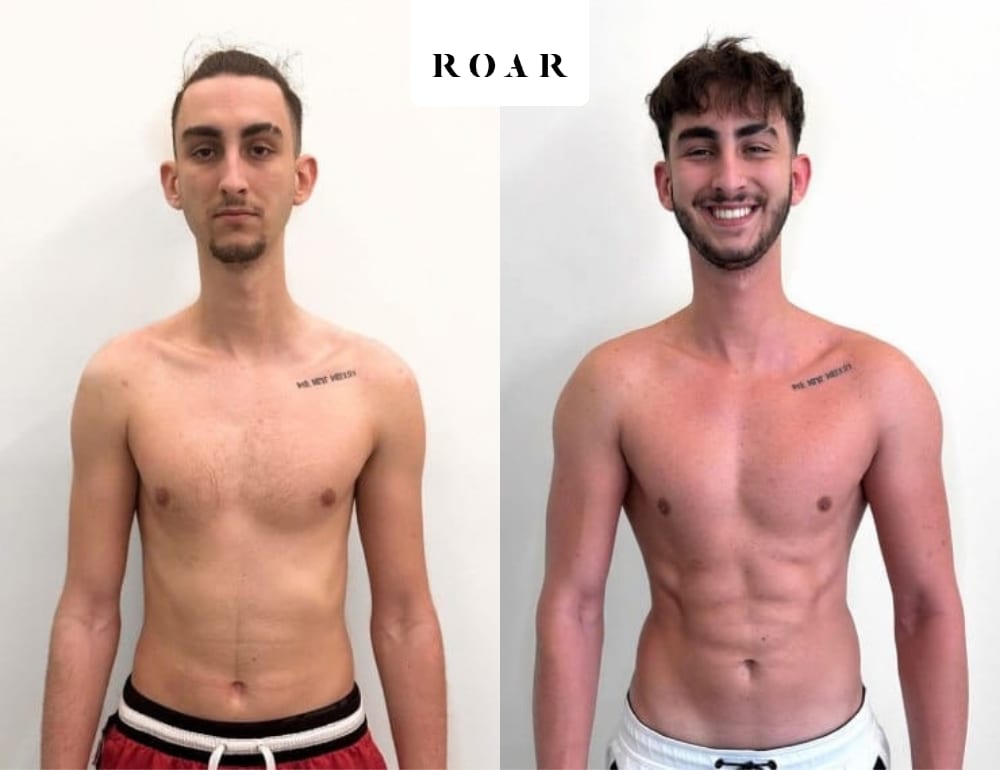 Armando before and after his male body transformation with ROAR Fitness London personal training