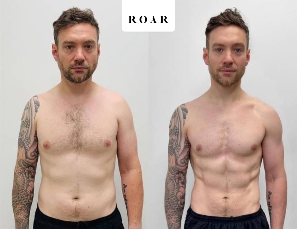 Dan A before and after his male body transformation with ROAR Fitness London personal training