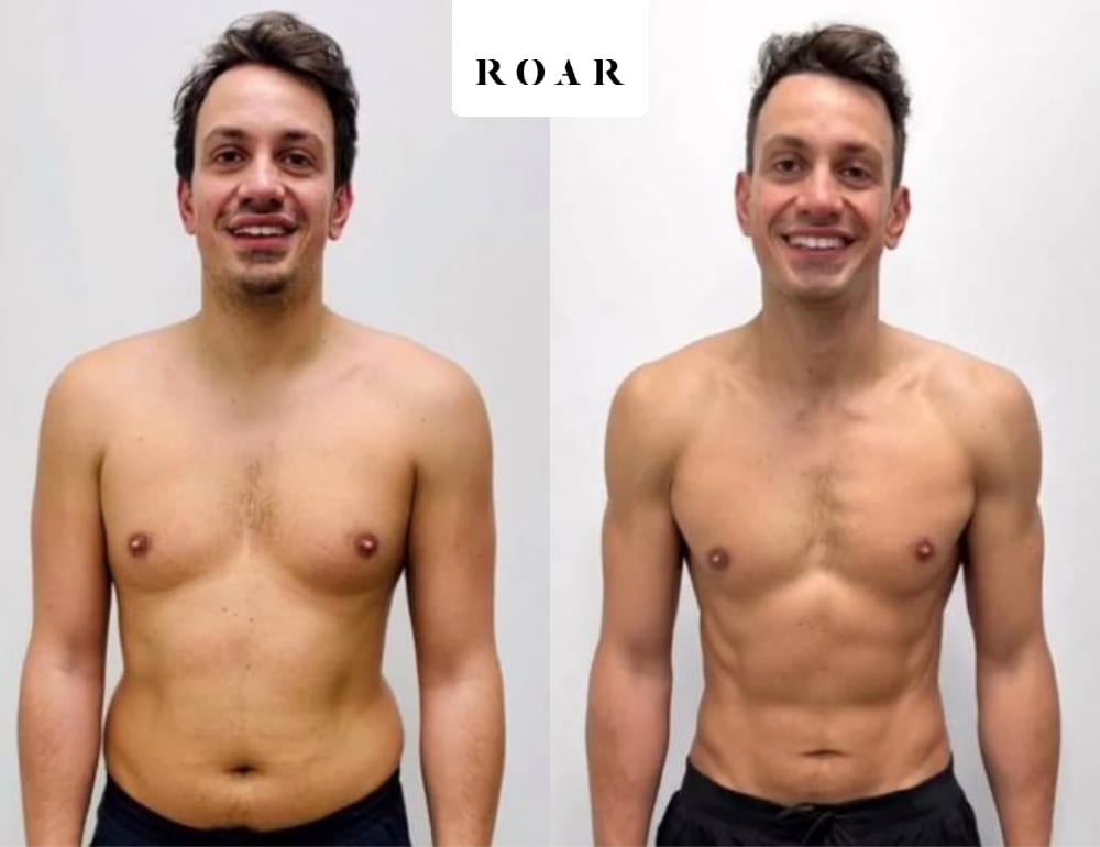 Gianfranco's male body transformation, before and after personal training at ROAR Fitness London