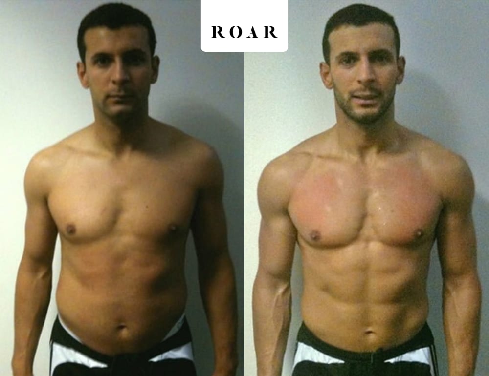 Nasser before and after his male body transformation with ROAR Fitness London personal training