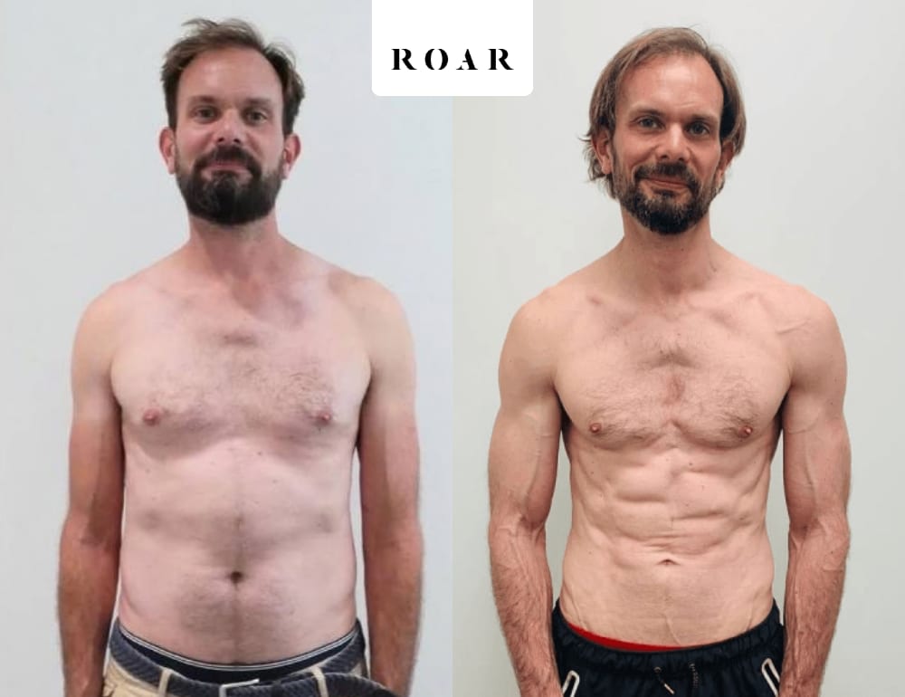 Neil before and after his male body transformation with ROAR Fitness London personal training