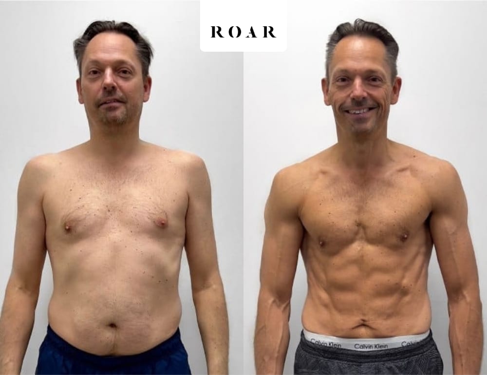 Nigel before and after his male body transformation with ROAR Fitness London personal training