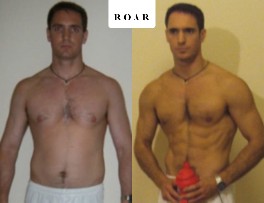 Paul's male body transformation, before and after personal training at ROAR Fitness London