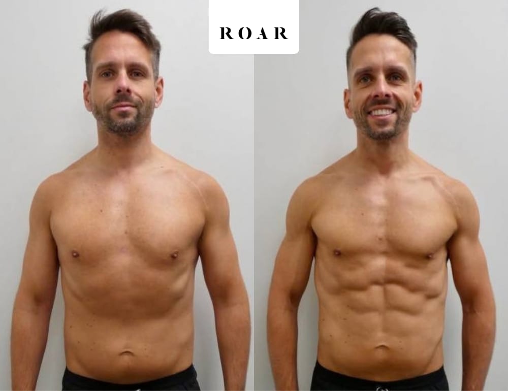 Peter M before and after his male body transformation with ROAR Fitness London personal training