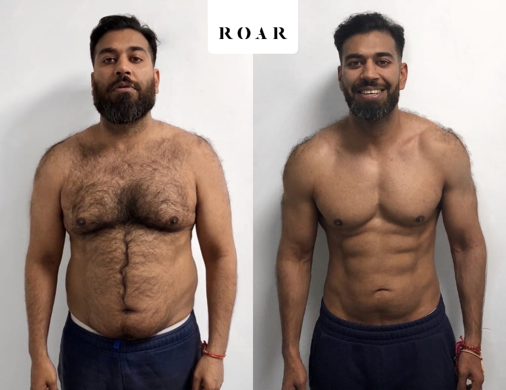 Ravi's male body transformation, before and after personal training at ROAR Fitness London