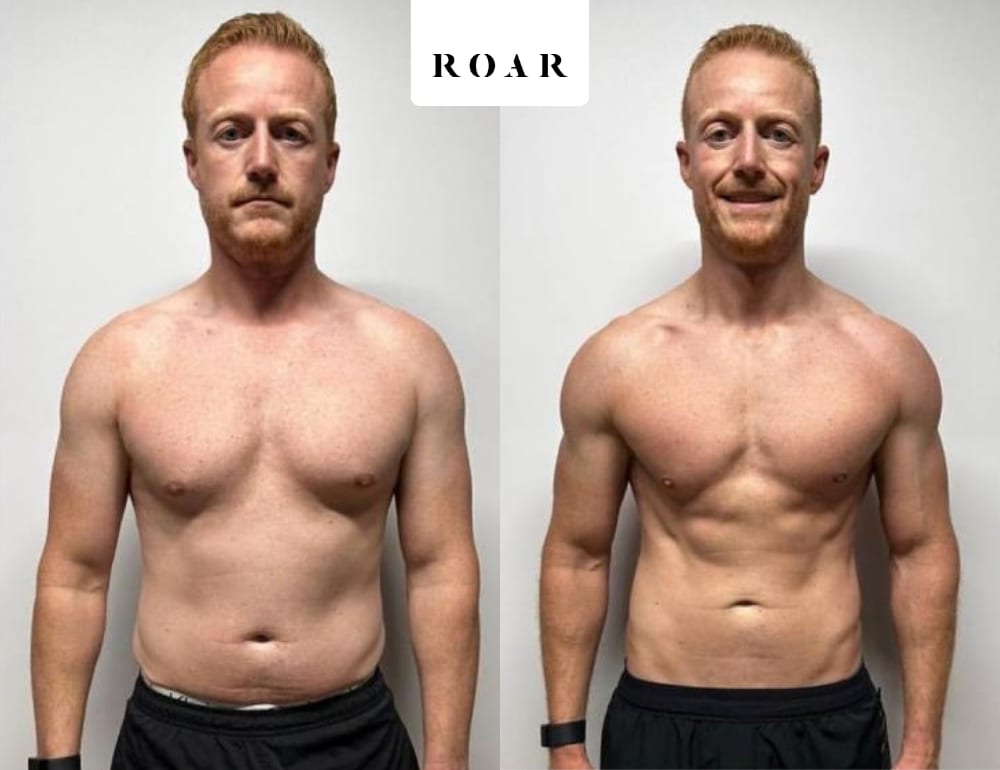 Stuart E before and after his male body transformation with ROAR Fitness London personal training