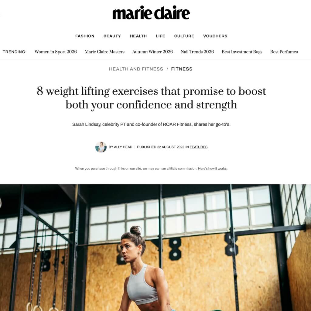 Roar Fitness featured in an article in Marie Claire magazine
