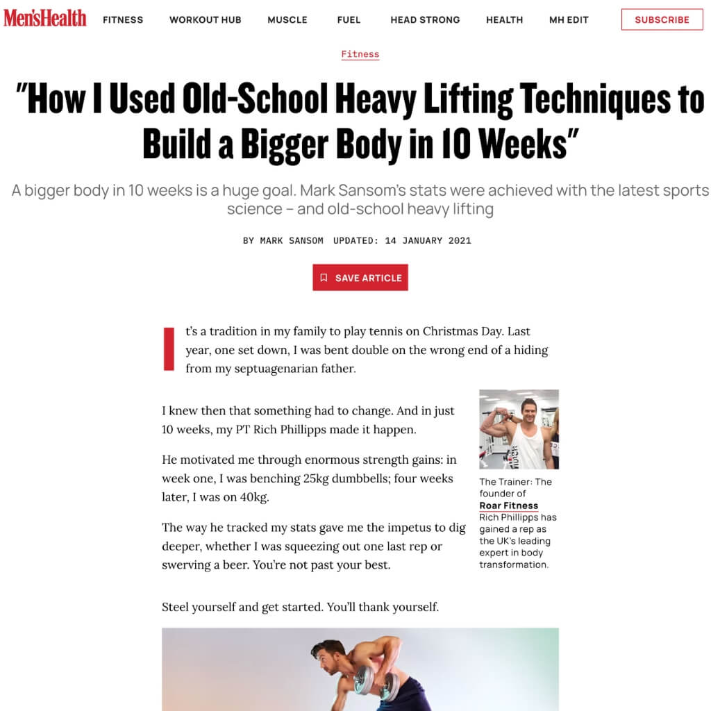 Roar Fitness featured in an article in Men's Health magazine