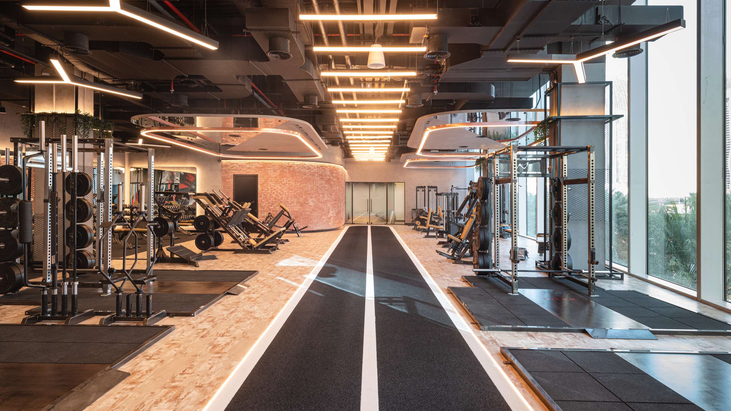 The gym floor and sprint track at ROAR Fitness Dubai