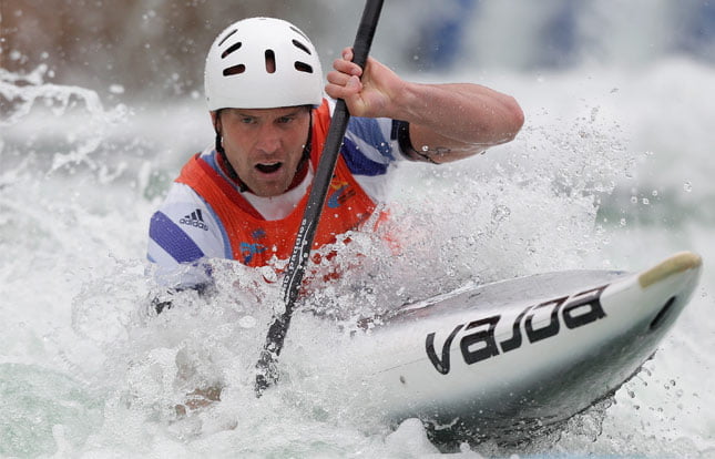 Canoe slalom paddler Richard Hounslow racing through white water