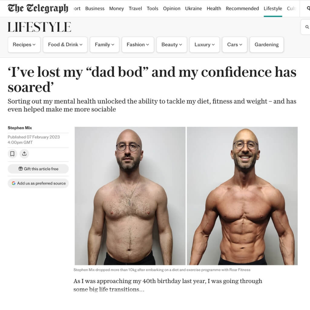 Roar Fitness featured in an article in The Telegraph